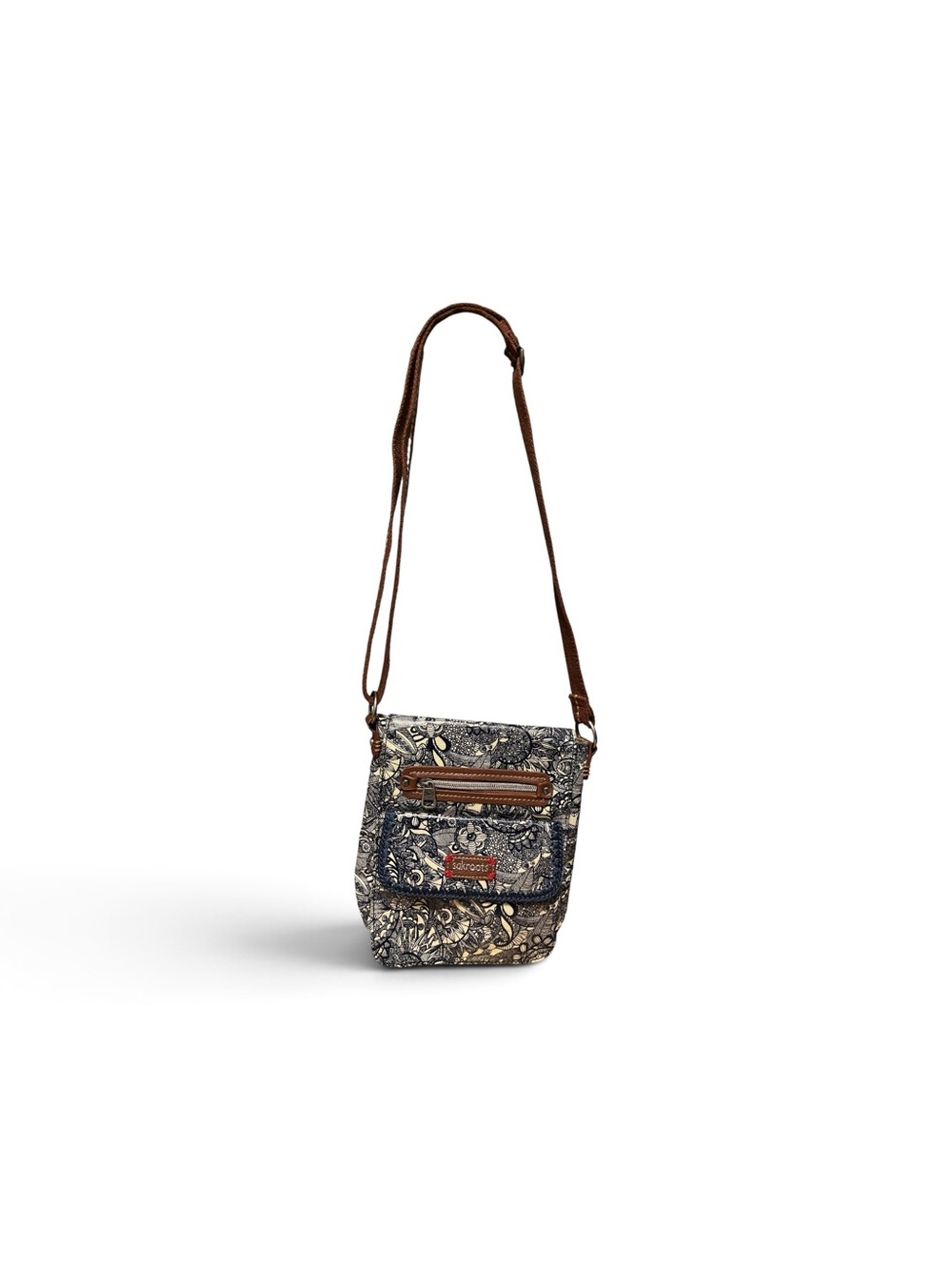 Sakroots Navy Floral Crossbody with Brown Strap